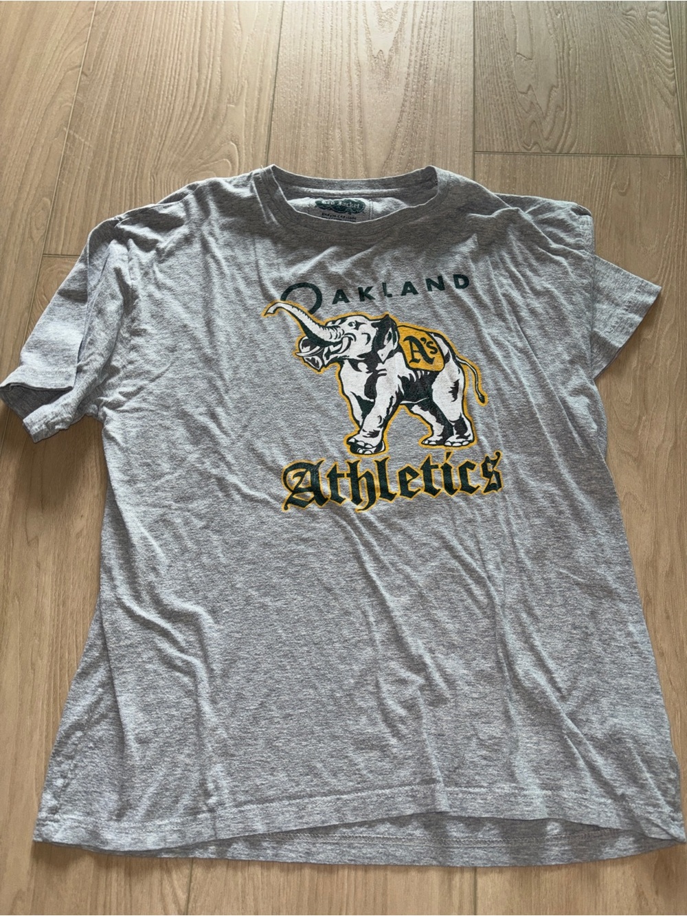 Red Jacket Oakland Athletics Gray Graphic Tee with Yellow & Green Logo